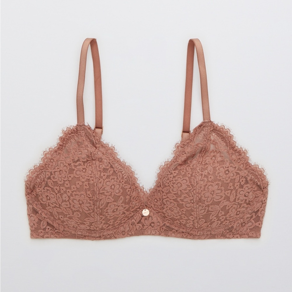 Aerie Mauve Wireless Push Up Lace Real Power Bra Size 32C